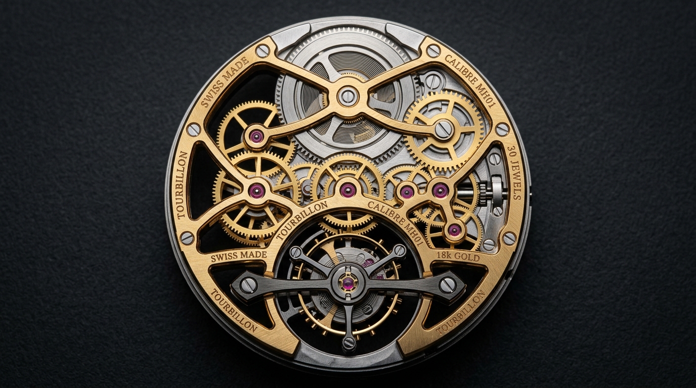 Calibre WM-01 Flying Tourbillon Movement Macro in 18K Honey Gold
